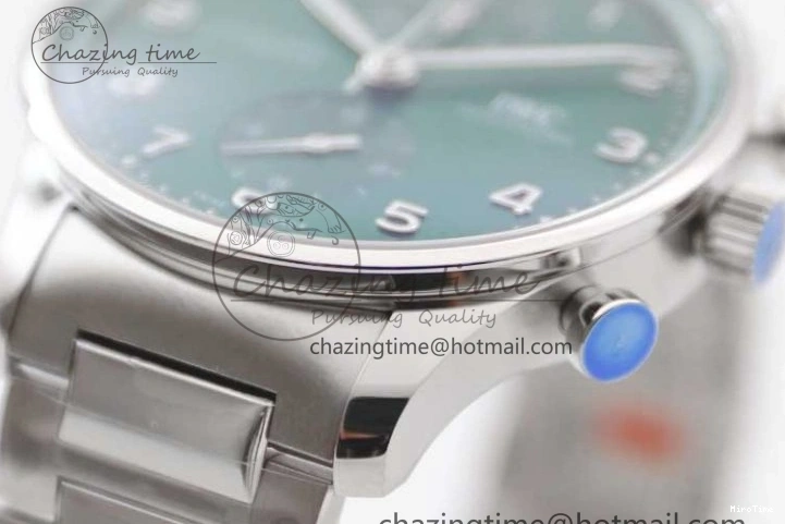 MIROTIME 0120 FastDry Portugieser Chronograph IW371615 ZF Best Edition Green Dial on SS Bracelet A7750 (Slim Movement) 7038